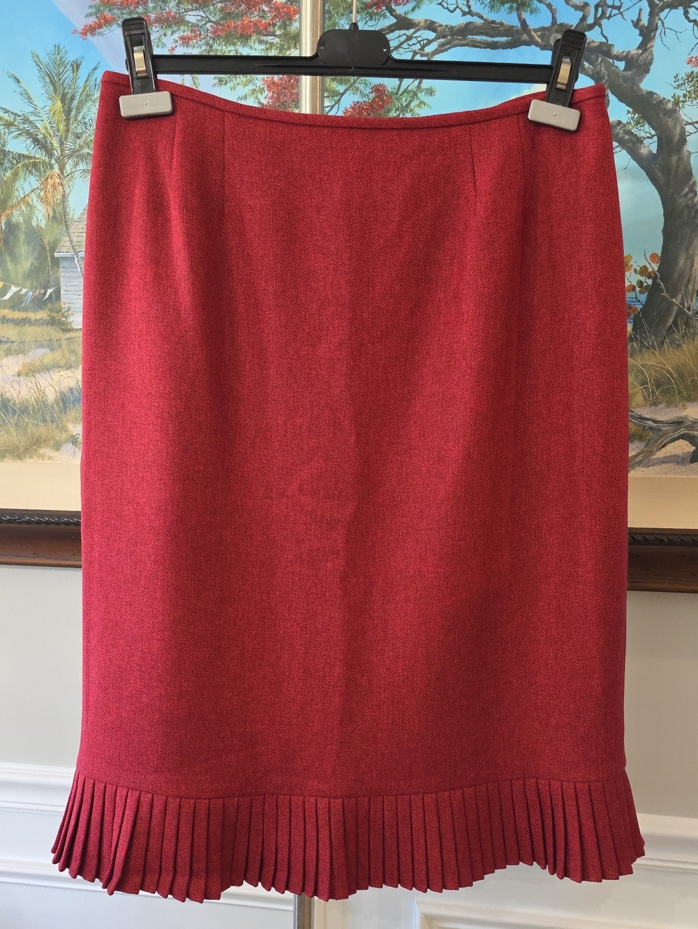 Jones Wear Red Pencil Skirt with Pleated Hem